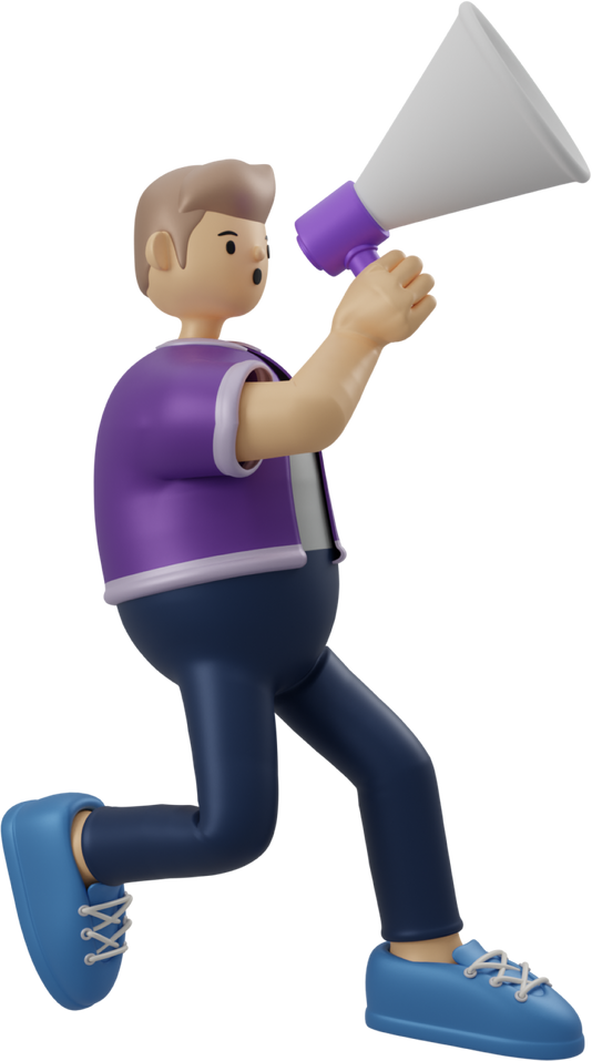 Man Walking with Megaphone 3D illustration