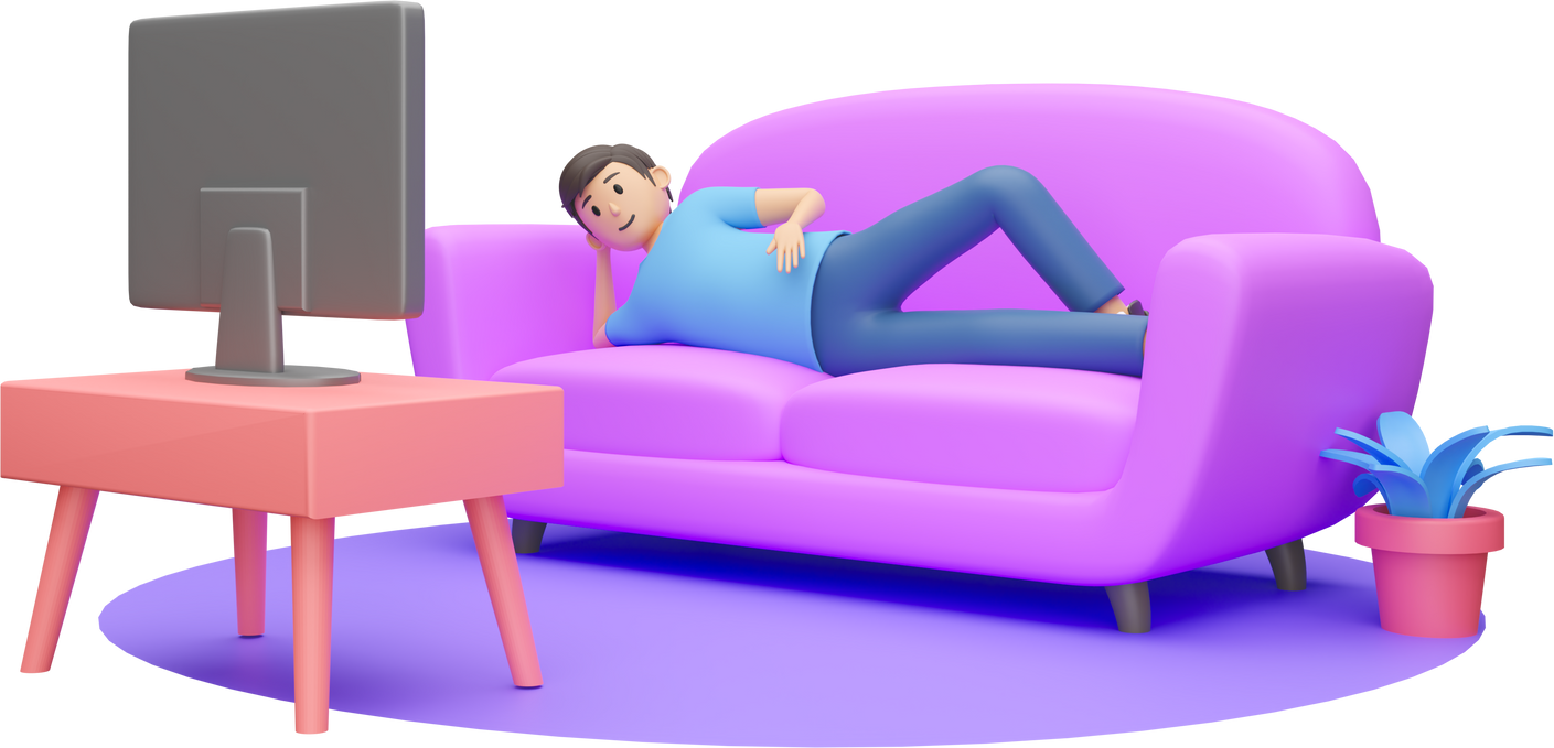 Man Watching Television 3D Illustration